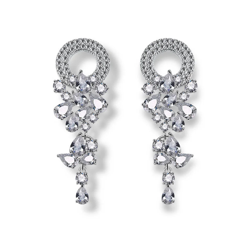 RAKOL Bridal Flower-Shaped Cubic Zirconia Dangle Earrings