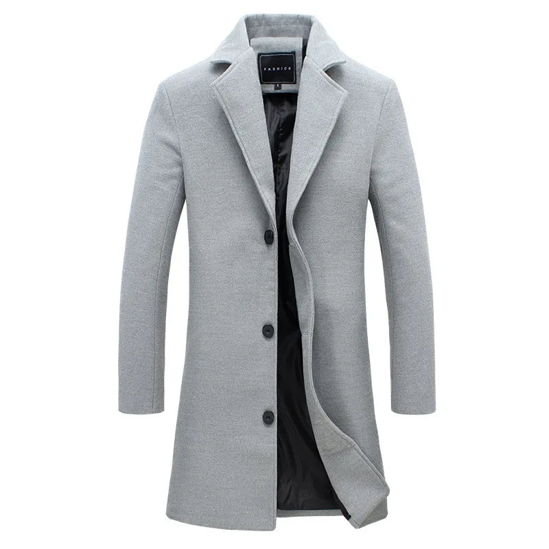 Men's Mid-Length Trench Coat - Classic Single-Breasted Jacket