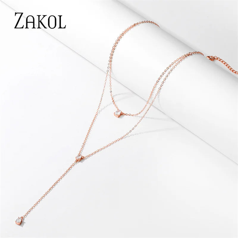 ZAKOL Double Layer CZ Choker Necklace – Trendy Jewelry for Women