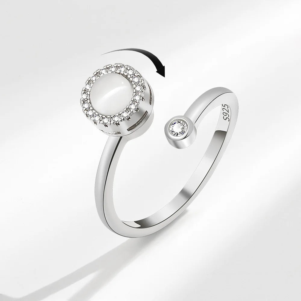 VENTFILLE 925 Sterling Silver Moon & Stars Rotatable Ring for Women