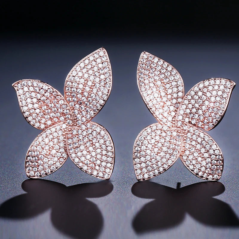 RAKOL - Luxury Leaf Cubic Zirconia Dangle Earrings