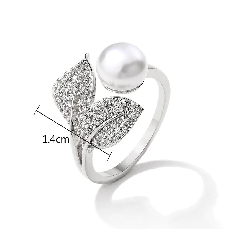 ZAKOL Fashion CZ & Imitation Pearl Open Ring