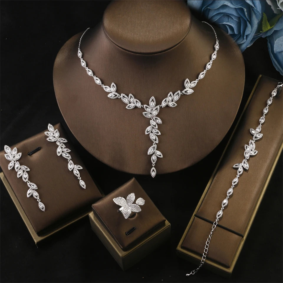 RAKOL Luxury Zircon Pendant Earrings, Necklace & Bracelet Jewelry Set for Bridal & Wedding