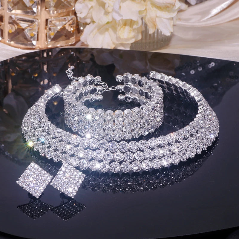 Rhinestone Bridal Jewelry Set – Choker, Earrings & Bracelet