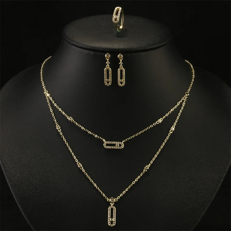 RAKOL Double Layer Geometric Paper Clip Pendant Necklace & Earrings Jewelry Set for Women