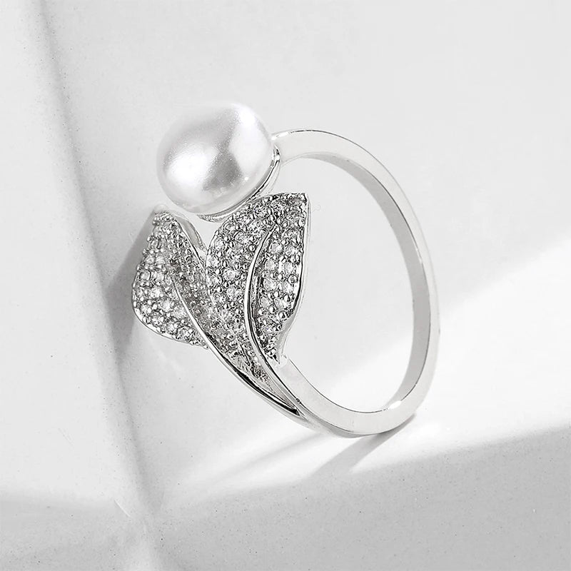 ZAKOL Fashion CZ & Imitation Pearl Open Ring