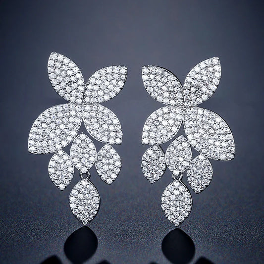 RAKOL - Luxury Leaf Cubic Zirconia Dangle Earrings