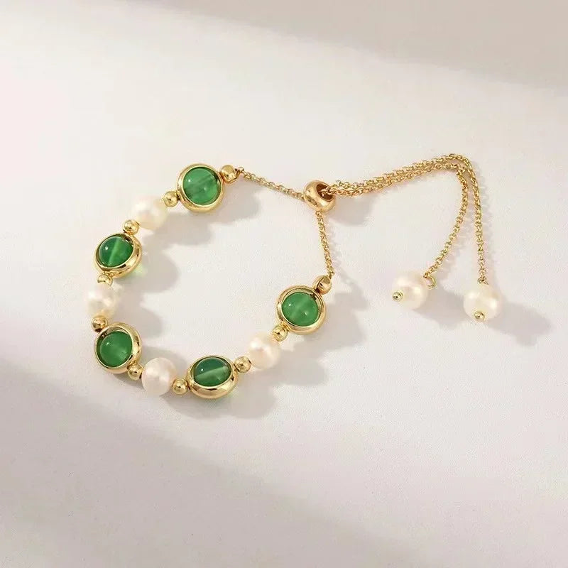 Green Gemstone Snake Bracelet Set for Women - 4 Piece