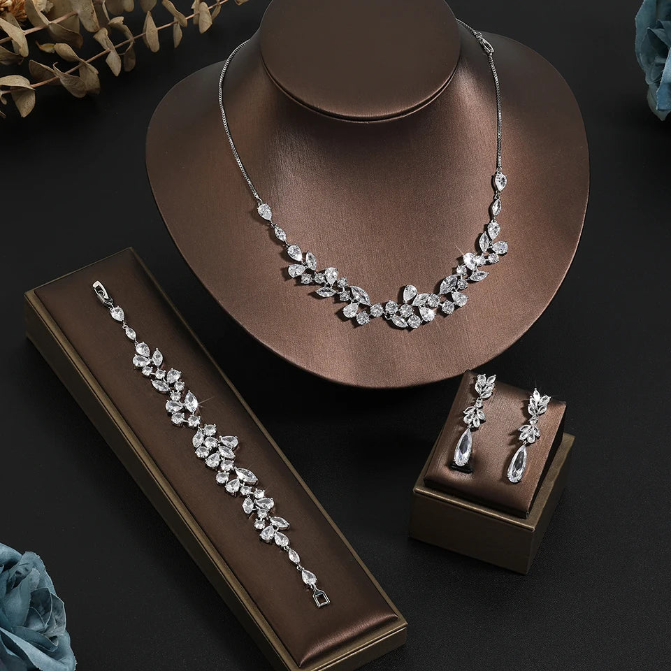 RAKOL 3-Piece Water Drop CZ Jewelry Set – Earrings, Necklace & Bracelet