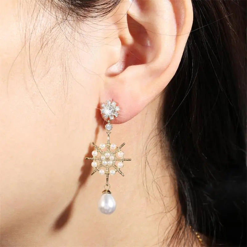 RAKOL Retro Water Drop Pearl Zircon Dangle Earrings for Women