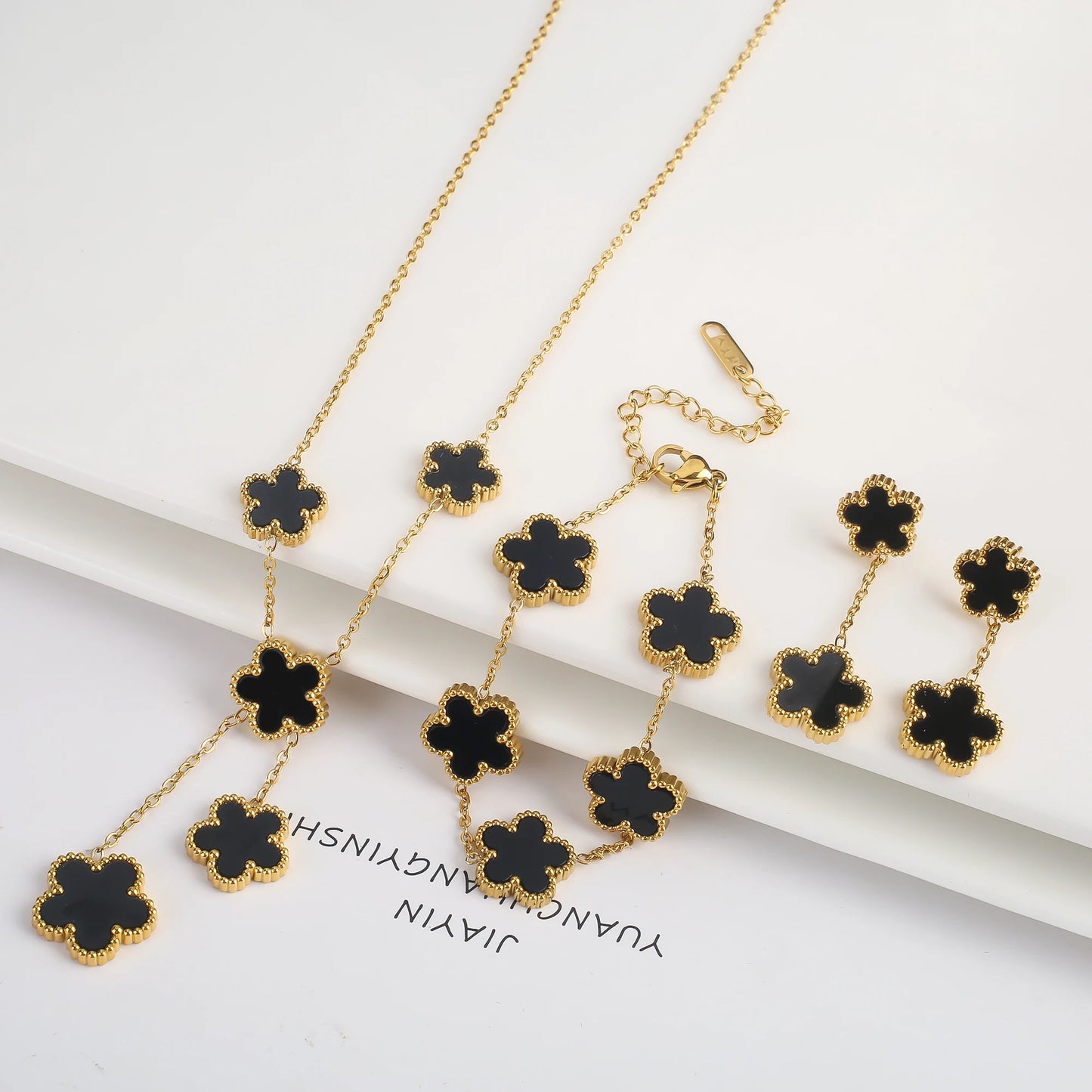 Stainless Steel Five-Leaf Flower Jewelry Set for Women