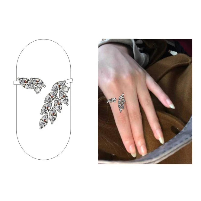 ZAKOL Luxury Cubic Zirconia Leaf Opening Finger Rings for Women Statement Ring Party Jewelry Gifts