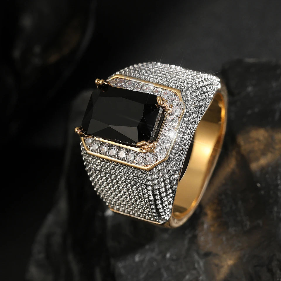 ZAKOL Hip Hop Black/Blue CZ Ring – Luxury Men's Party Jewelry