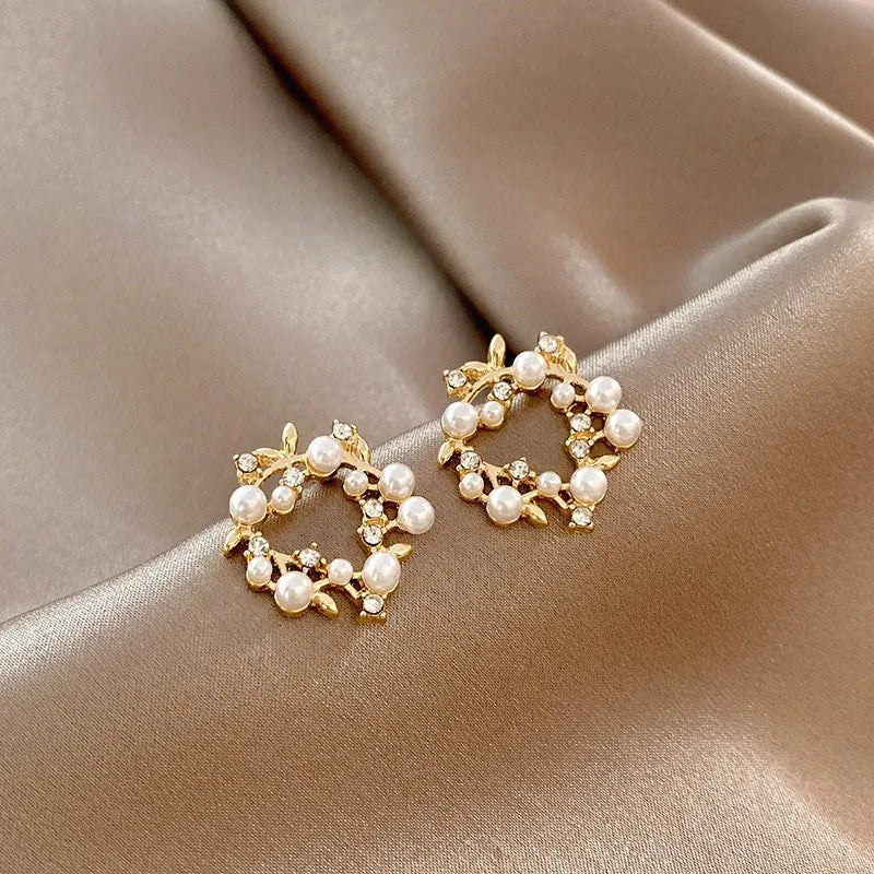 Crystal & Pearl Garland Stud Earrings