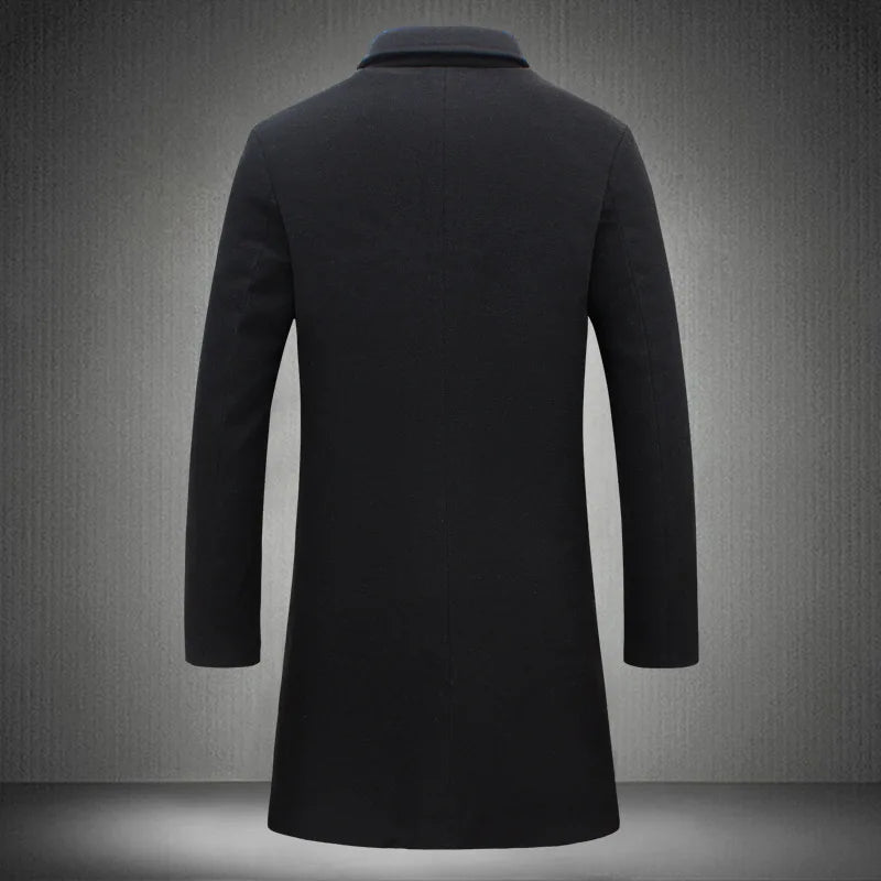 Men's Mid-Length Trench Coat - Classic Single-Breasted Jacket