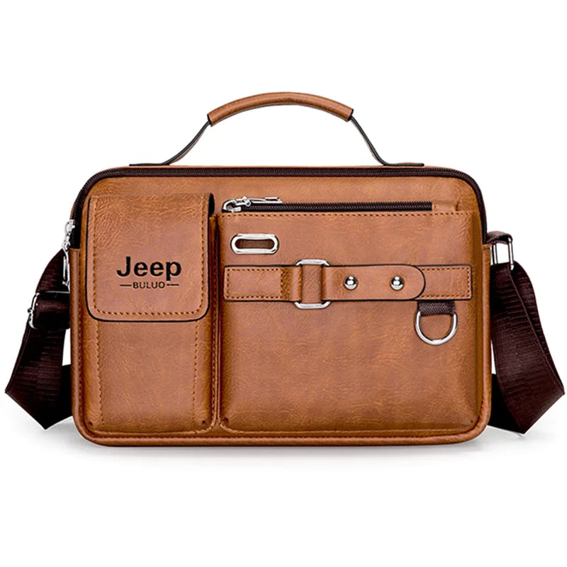 JEEP BULUO - Men's Large Leather Business Messenger Bag & Shoulder Tote