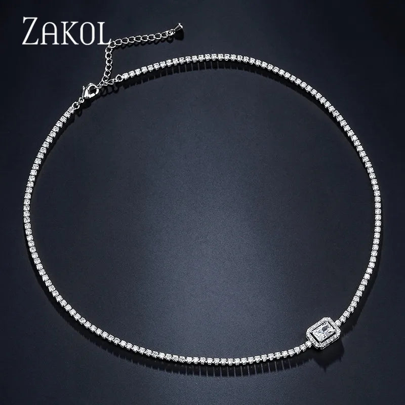 ZAKOL - Rectangle CZ Choker – Trendy Beach & Party Necklace for Women