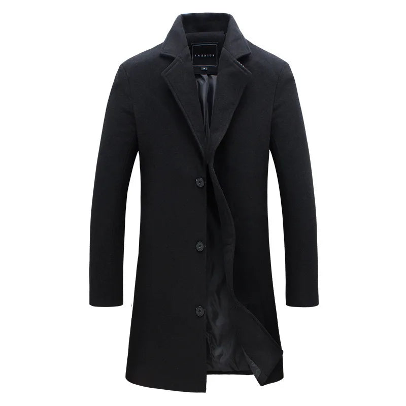 Men's Mid-Length Trench Coat - Classic Single-Breasted Jacket