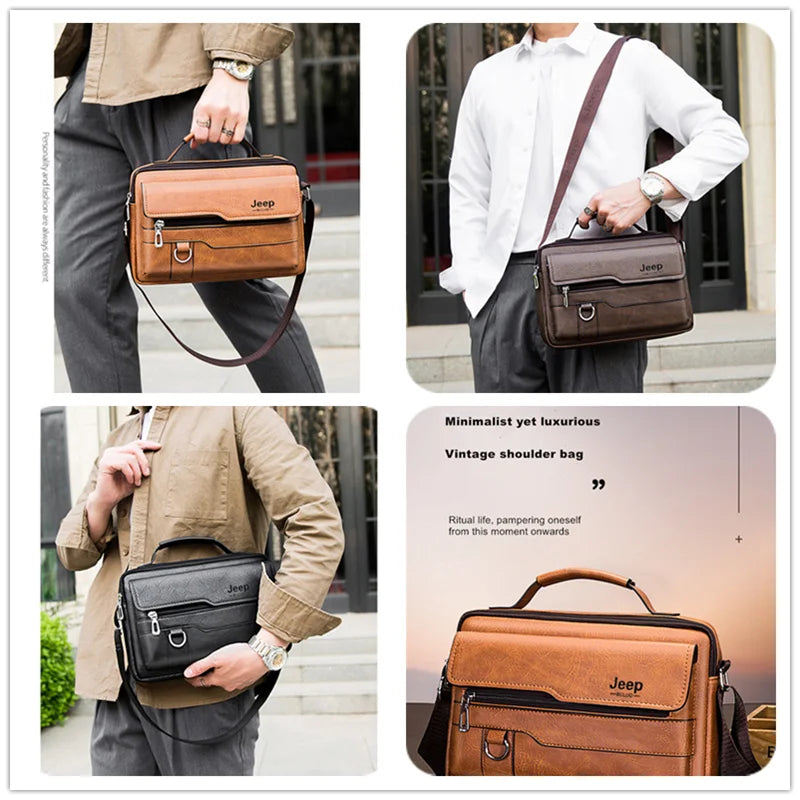 JEEP BULUO - Men's Fashion PU Leather Business Messenger Bag