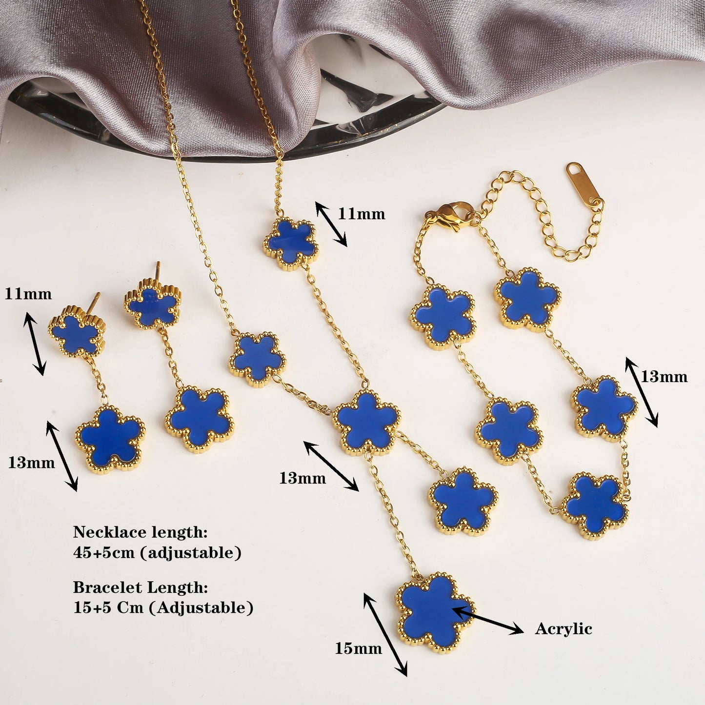 Stainless Steel Five-Leaf Flower Jewelry Set for Women