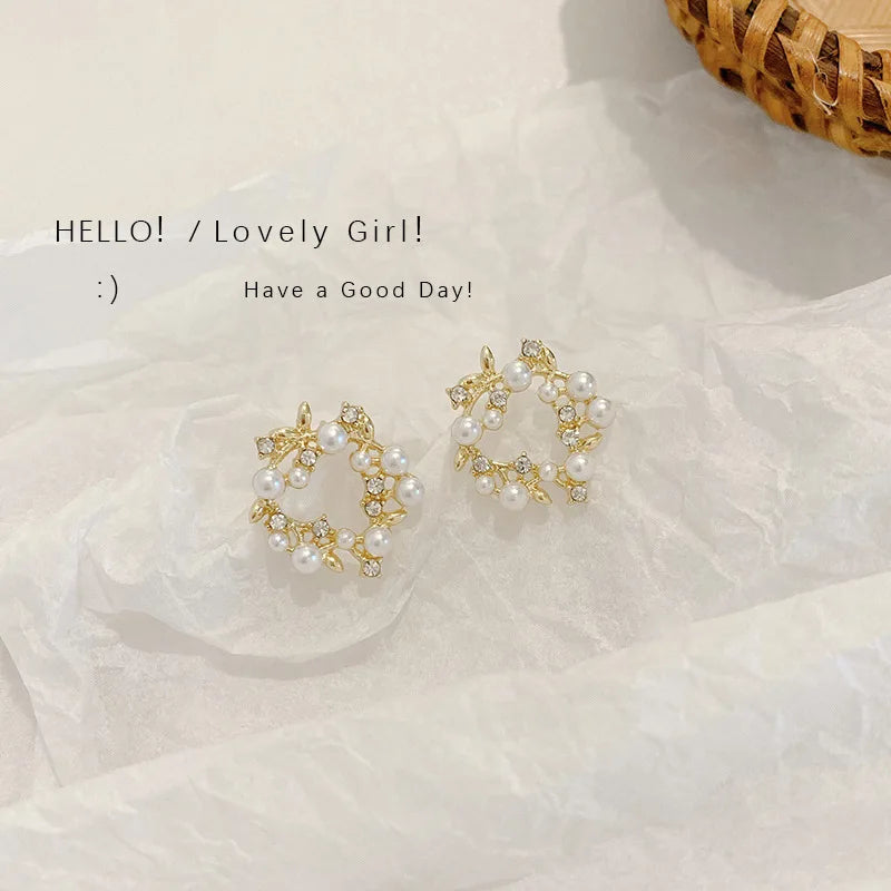 Crystal & Pearl Garland Stud Earrings