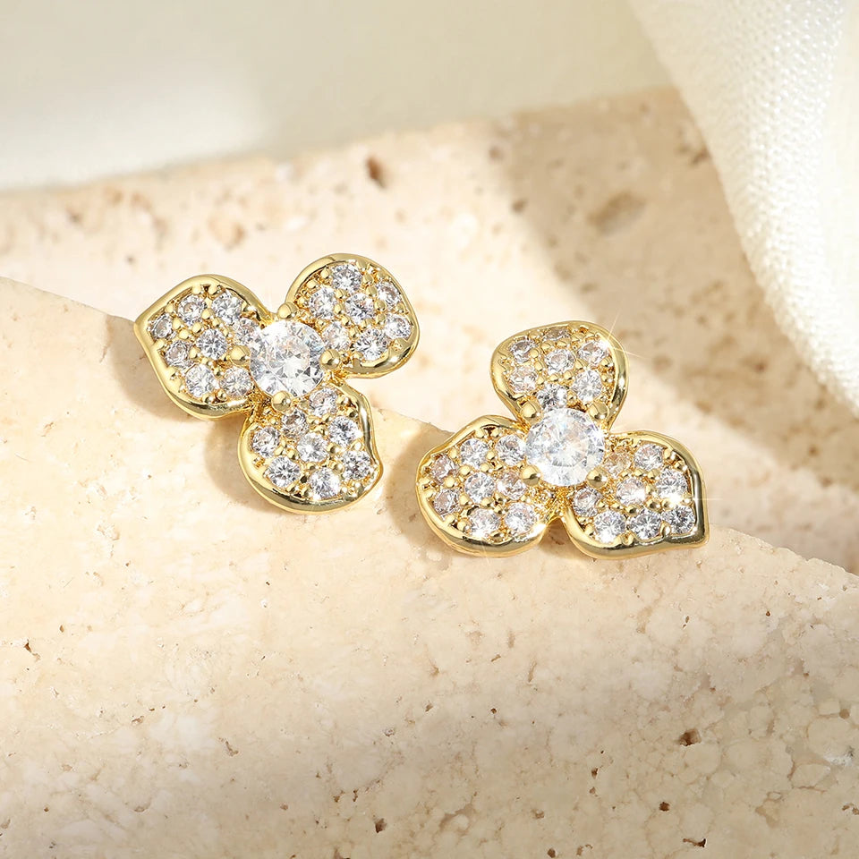 RAKOL Exquisite Copper-set Zircon Flower Stud Earrings for Women