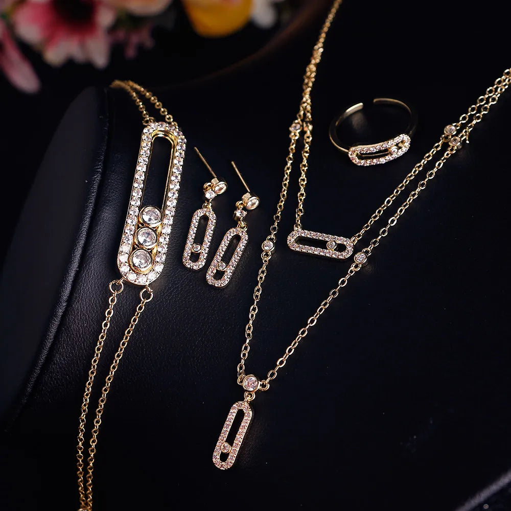 RAKOL Double Layer Geometric Paper Clip Pendant Necklace & Earrings Jewelry Set for Women