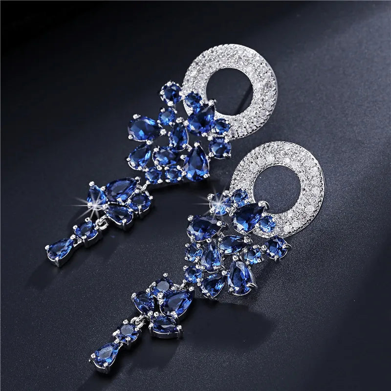 RAKOL Bridal Flower-Shaped Cubic Zirconia Dangle Earrings