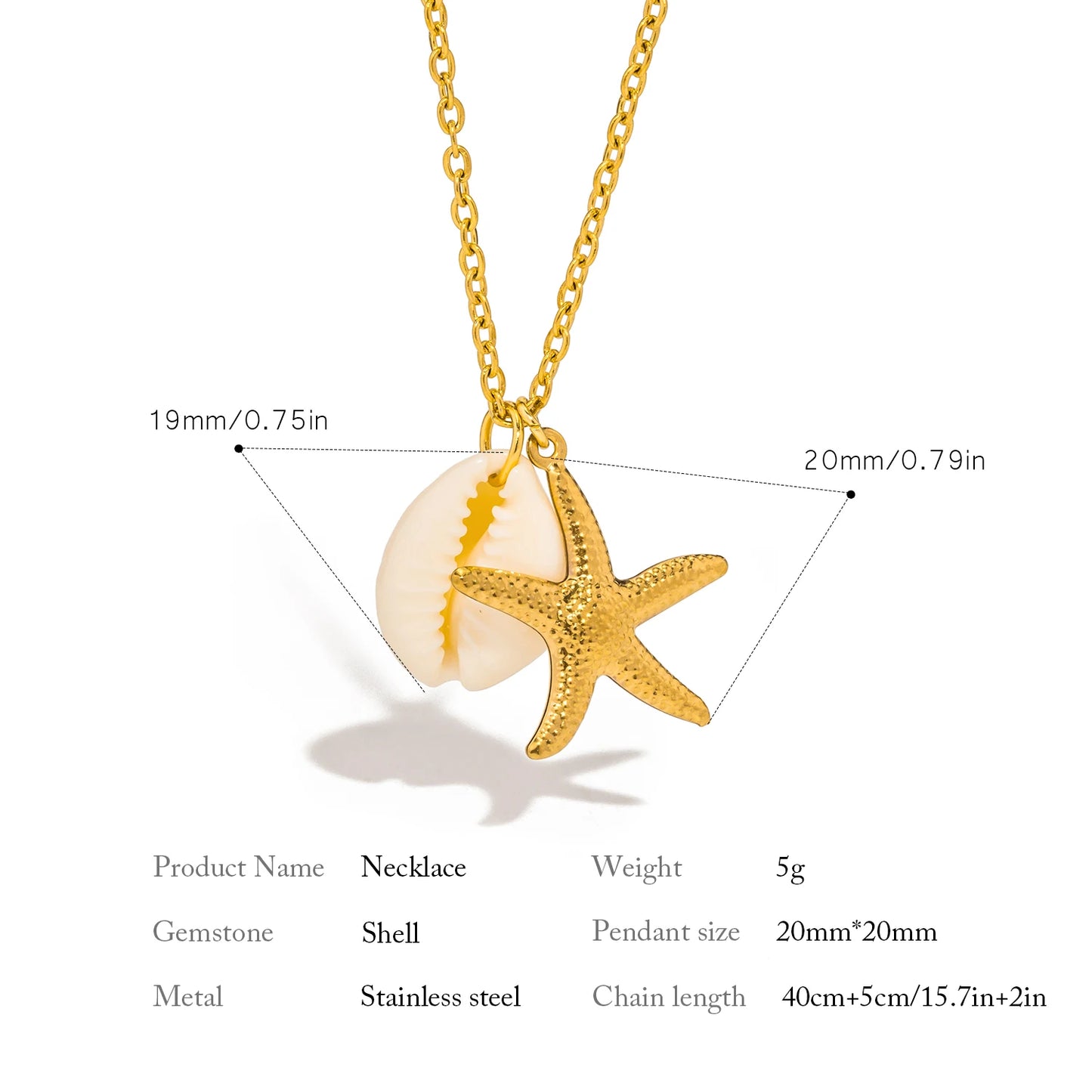 Stainless Steel Turtle Starfish Naturally Textured Shell Pendant Necklace Metal Waterproof Tarnish-Free Jewellery Accesorios