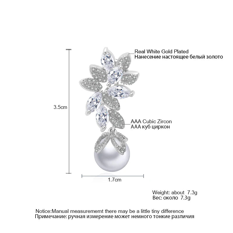 RAKOL Imitation Pearls Drop Earrings - Vintage Flower Design with Cubic Zirconia for Women