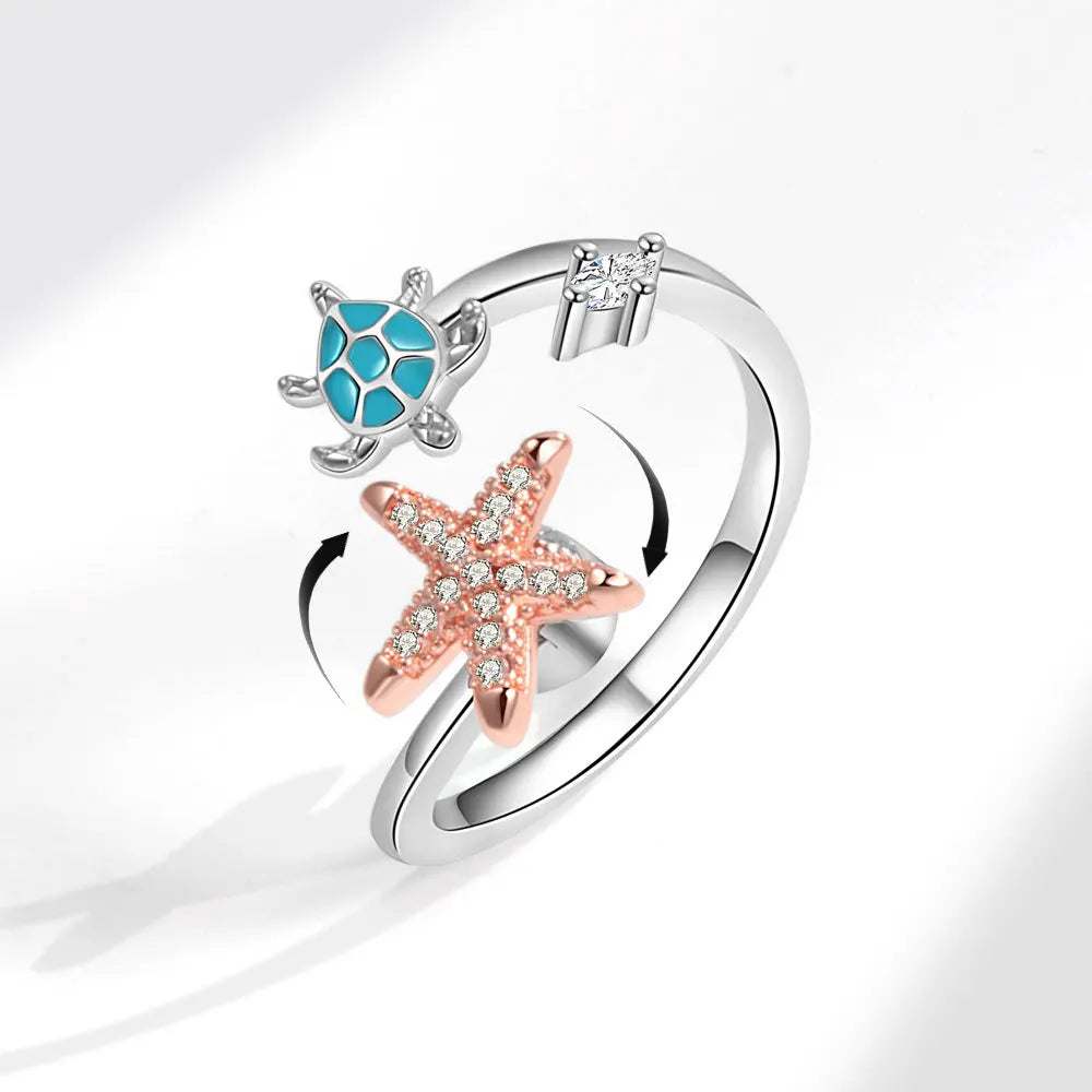 VENTFILLE 925 Sterling Silver Moon & Stars Rotatable Ring for Women