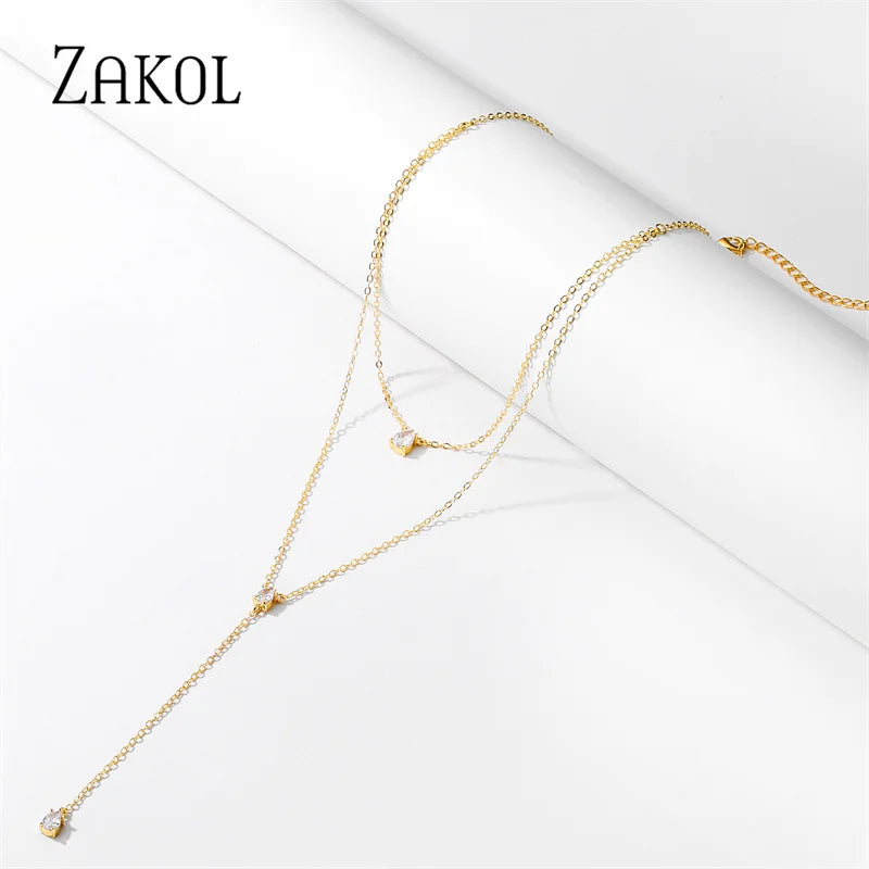 ZAKOL Double Layer CZ Choker Necklace – Trendy Jewelry for Women