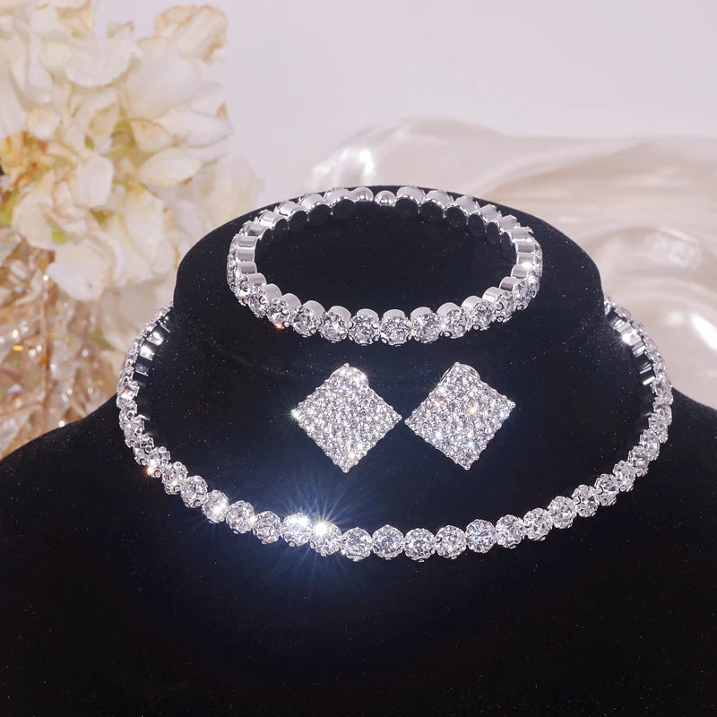 Rhinestone Bridal Jewelry Set – Choker, Earrings & Bracelet