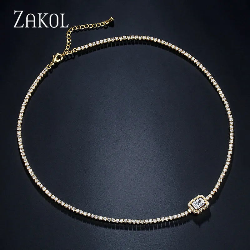 ZAKOL - Rectangle CZ Choker – Trendy Beach & Party Necklace for Women