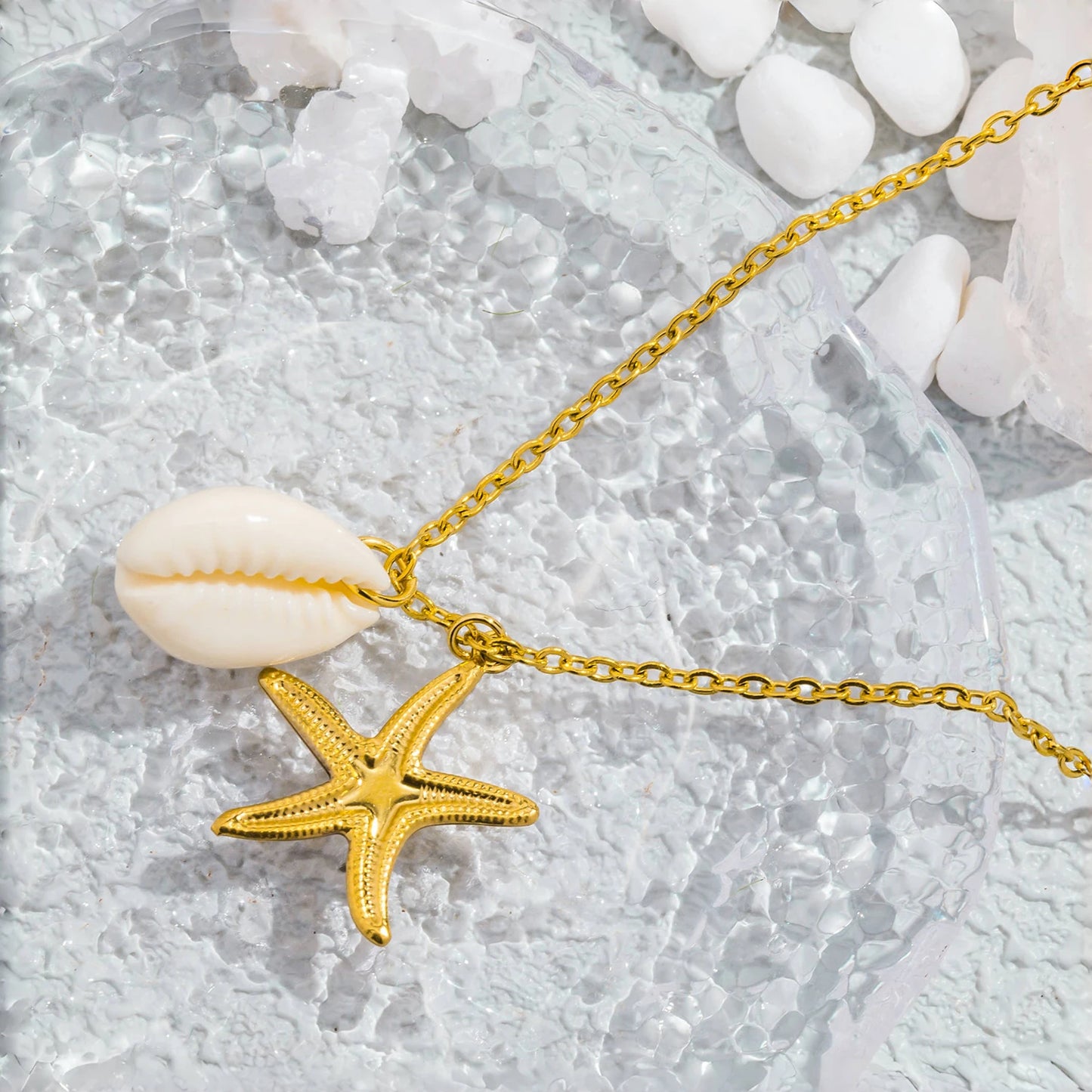 Stainless Steel Turtle Starfish Naturally Textured Shell Pendant Necklace Metal Waterproof Tarnish-Free Jewellery Accesorios