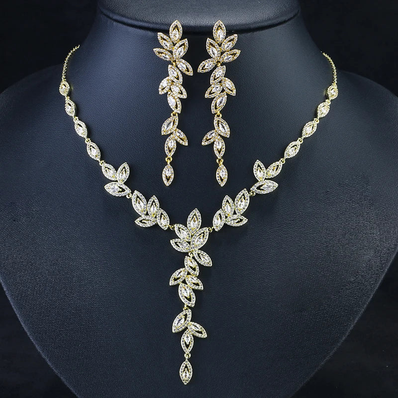 RAKOL Luxury Zircon Pendant Earrings, Necklace & Bracelet Jewelry Set for Bridal & Wedding