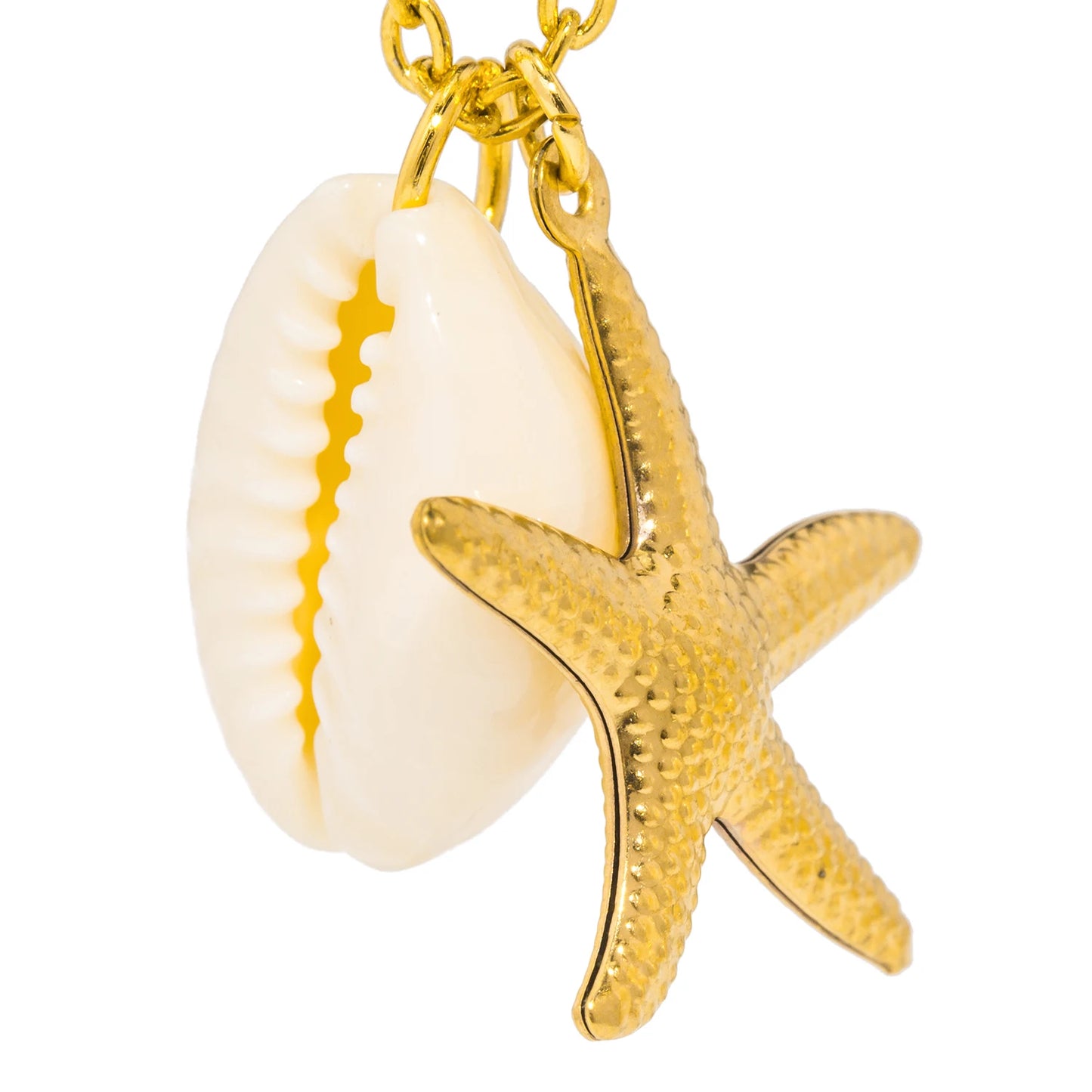 Stainless Steel Turtle Starfish Naturally Textured Shell Pendant Necklace Metal Waterproof Tarnish-Free Jewellery Accesorios