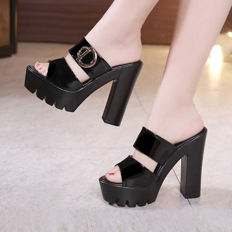 Summer leather sandals for women 10cm 13cm high heel