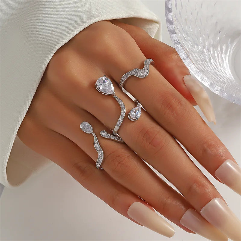 ZAKOL Trendy Irregular Micro Zircon Open Rings