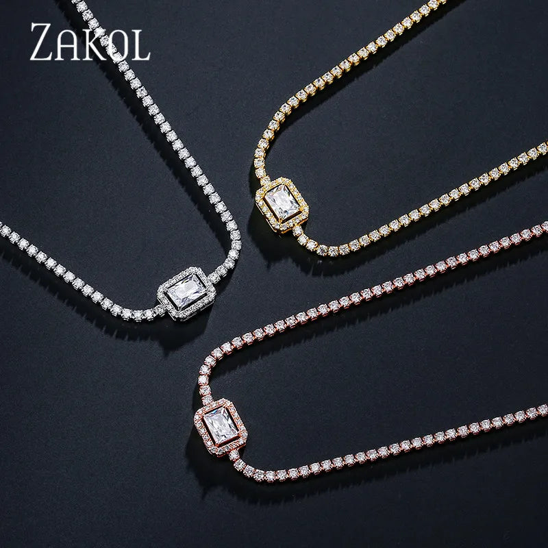 ZAKOL - Rectangle CZ Choker – Trendy Beach & Party Necklace for Women