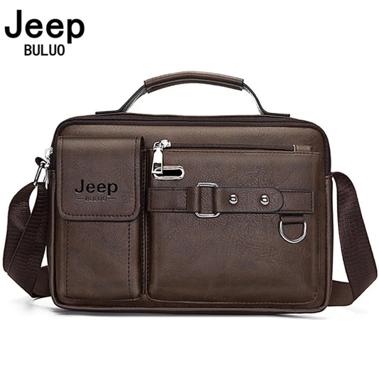 JEEP BULUO - Men's Large Leather Business Messenger Bag & Shoulder Tote