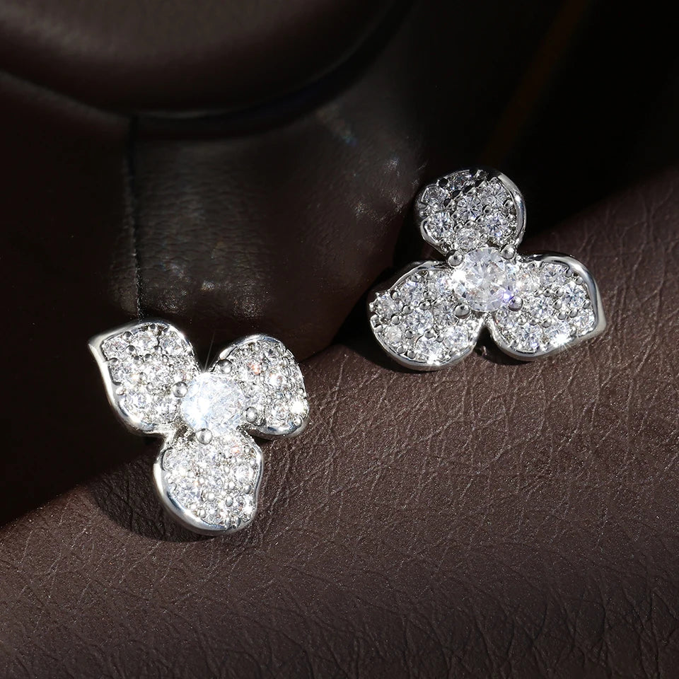 RAKOL Exquisite Copper-set Zircon Flower Stud Earrings for Women