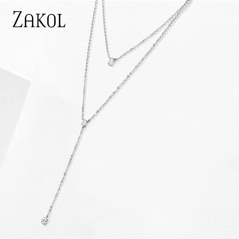 ZAKOL Double Layer CZ Choker Necklace – Trendy Jewelry for Women