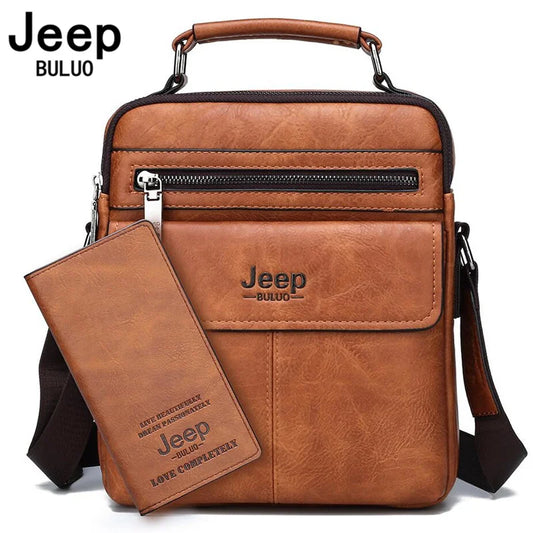 JEEP BULUO - Men's Premium Split Leather Crossbody Messenger Bag – Stylish & High-Quality Business Tote