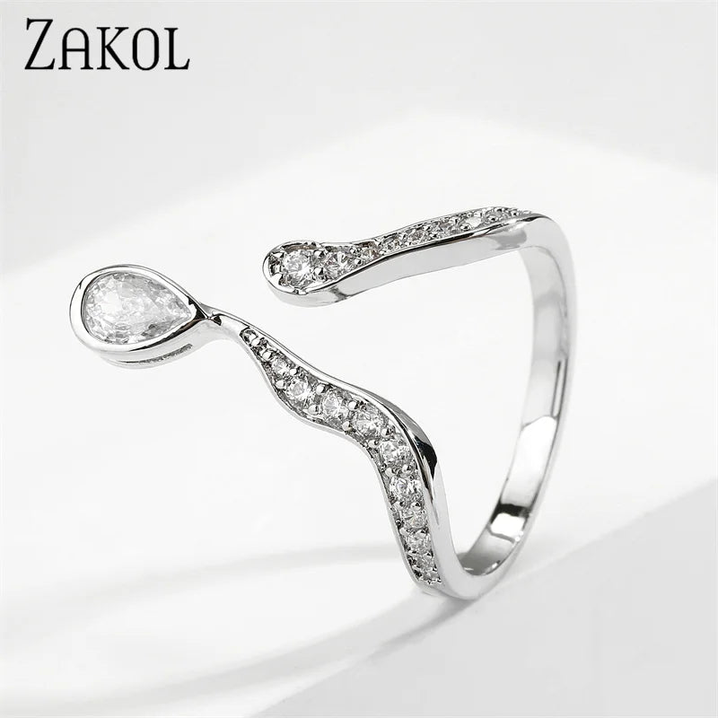 ZAKOL Trendy Irregular Micro Zircon Open Rings