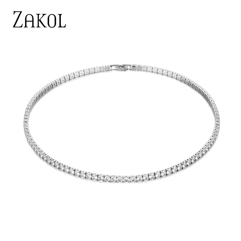 ZAKOL - Rectangle CZ Choker – Trendy Beach & Party Necklace for Women