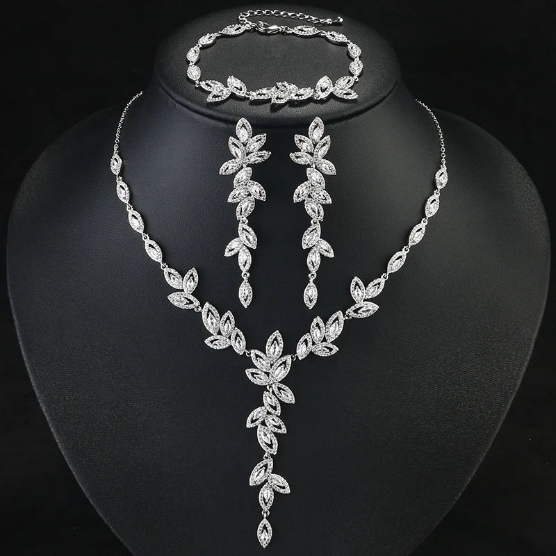 RAKOL Luxury Zircon Pendant Earrings, Necklace & Bracelet Jewelry Set for Bridal & Wedding