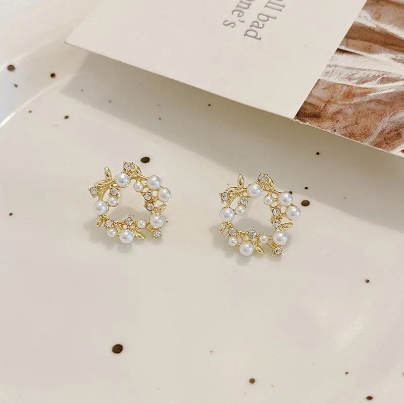 Crystal & Pearl Garland Stud Earrings