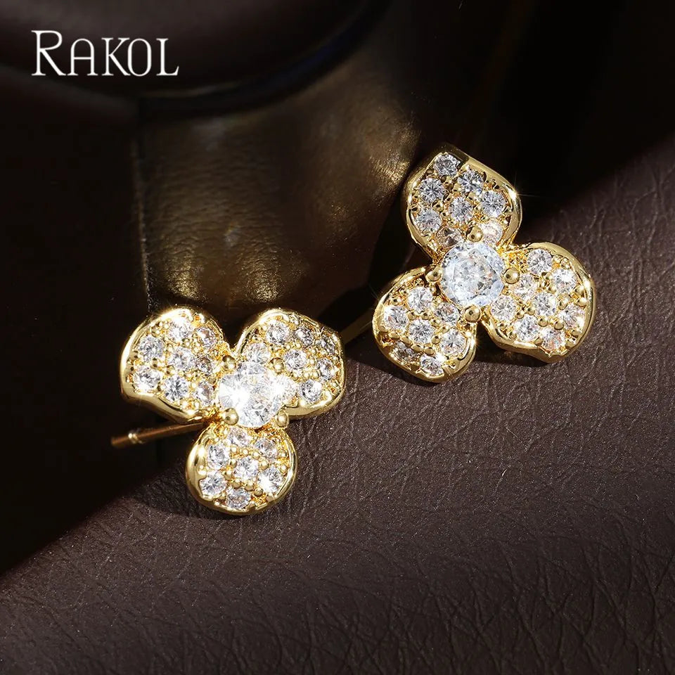 RAKOL Exquisite Copper-set Zircon Flower Stud Earrings for Women