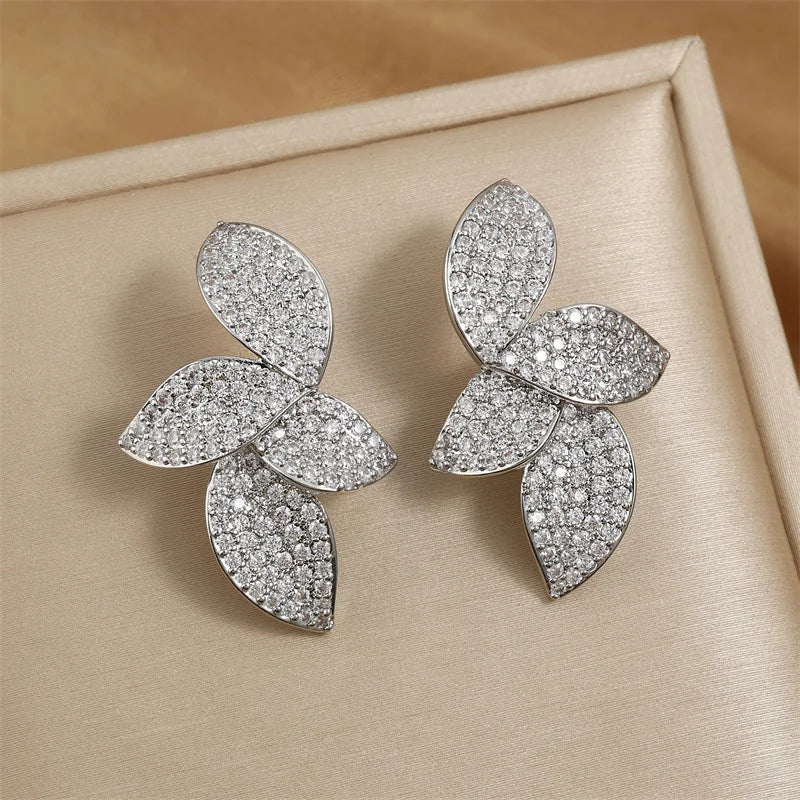 RAKOL - Luxury Leaf Cubic Zirconia Dangle Earrings